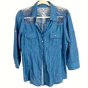 New Directions Denim Blouse Sz Large